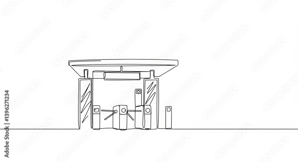Minimalist Metro Station Entrance Line Art: Continuous Line Drawing of Urban Scene Minimalist Metro Station Entrance Line Art: Continuous Line Drawing of Urban Scene
