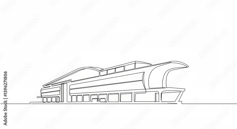Architectural minimalism, port authority building outlined in a single line drawing Architectural minimalism, port authority building outlined in a single line drawing