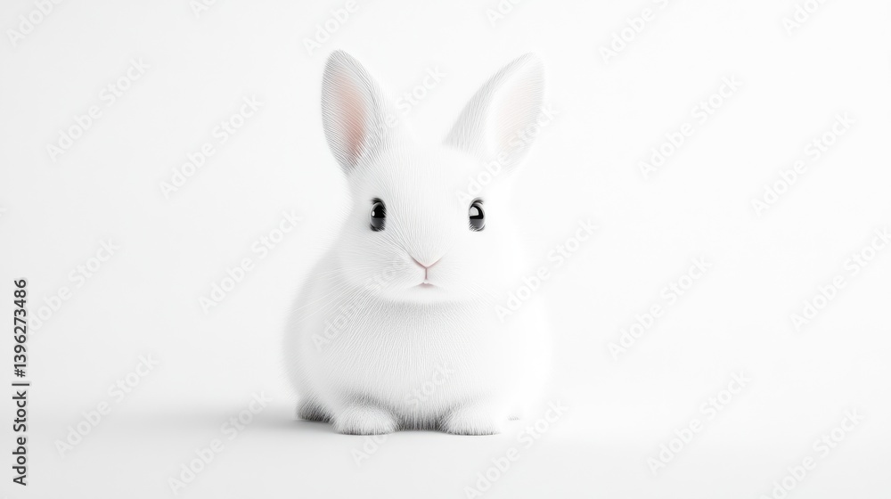 Obraz premium Fluffy white bunny, front view