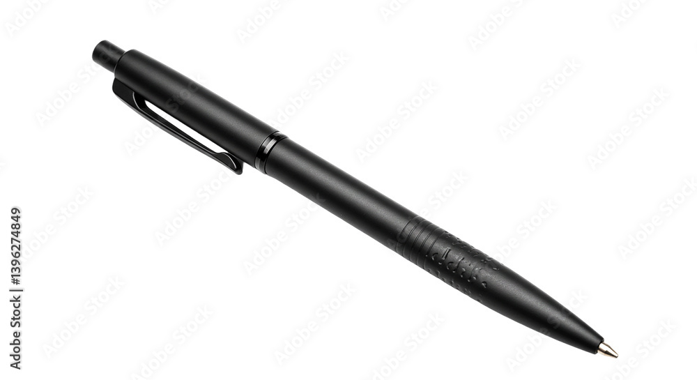 A sleek black pen with a metal clip resting diagonally on a dark background creating a simple image A sleek black pen with a metal clip resting diagonally on a dark background creating a simple image