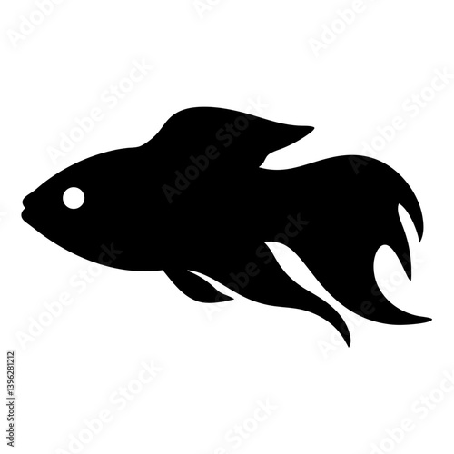 betta fish black silhouette of a moorish idol fish aquatic animal ocean life- simple black silhouette of a betta fish tropical sea life animal icon,