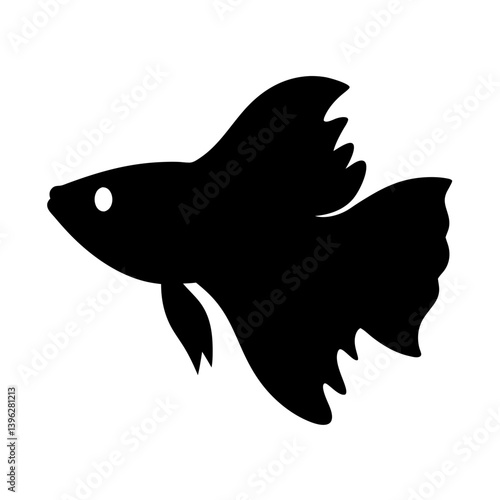 betta fish black silhouette of a moorish idol fish aquatic animal ocean life- simple black silhouette of a betta fish tropical sea life animal icon,