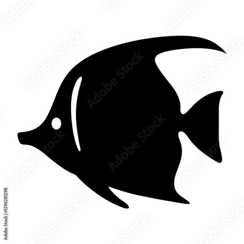 bristlenose pleco fish black silhouette of a moorish idol fish aquatic animal ocean life- simple black silhouette of a bristlenose pleco fish tropical sea life animal icon,