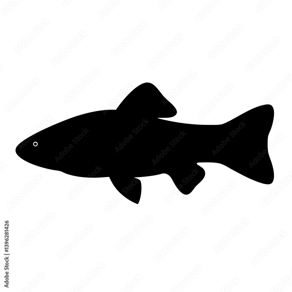 Obraz premium clown loach fish black silhouette of a moorish idol fish aquatic animal ocean life- simple black silhouette of a clown loach fish tropical sea life animal icon,