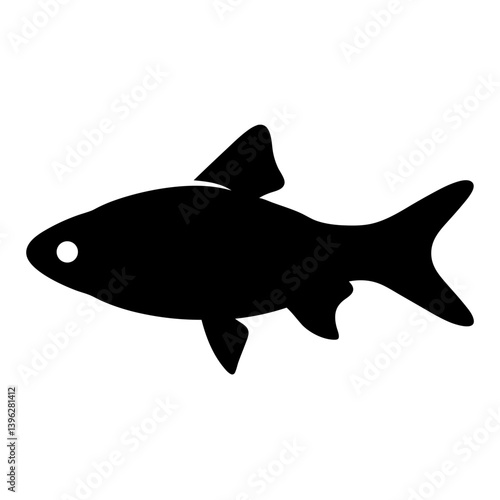 cherry barb fish  black silhouette of a moorish idol fish aquatic animal ocean life- simple black silhouette of a cherry barb fish  tropical sea life animal icon,