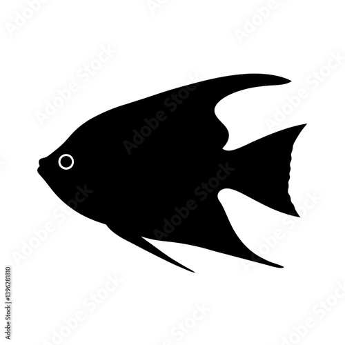 gourami fish black silhouette of a moorish idol fish aquatic animal ocean life- simple black silhouette of a gourami fish tropical sea life animal icon,