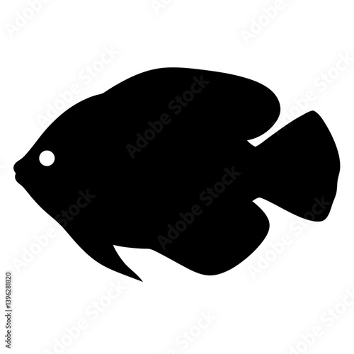 gourami fish black silhouette of a moorish idol fish aquatic animal ocean life- simple black silhouette of a gourami fish tropical sea life animal icon,