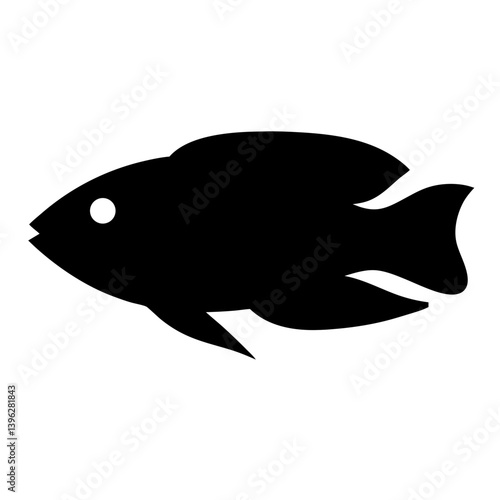 gourami fish black silhouette of a moorish idol fish aquatic animal ocean life- simple black silhouette of a gourami fish tropical sea life animal icon,
