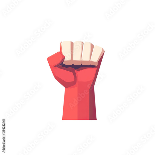 Flat style raised fist in red and white, May day Illustration, Transparent Image