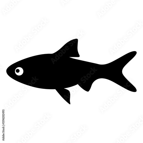 rasbora fish black silhouette of a moorish idol fish aquatic animal ocean life- simple black silhouette of a rasbora fish tropical sea life animal icon,