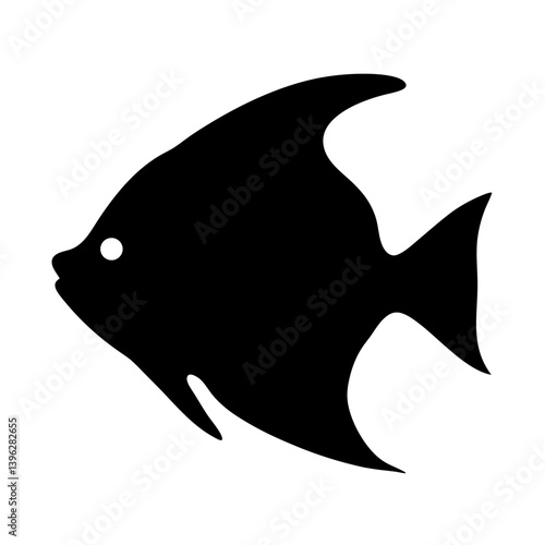 silver dollar fish black silhouette of a moorish idol fish aquatic animal ocean life- simple black silhouette of a silver dollar fish tropical sea life animal icon,
