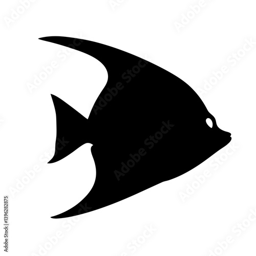angelfish black silhouette of a moorish idol fish aquatic animal ocean life- simple black silhouette of a angelfish tropical sea life animal icon,