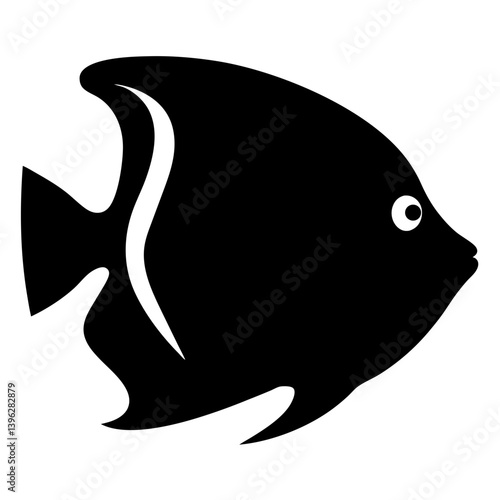 angelfish black silhouette of a moorish idol fish aquatic animal ocean life- simple black silhouette of a angelfish tropical sea life animal icon,