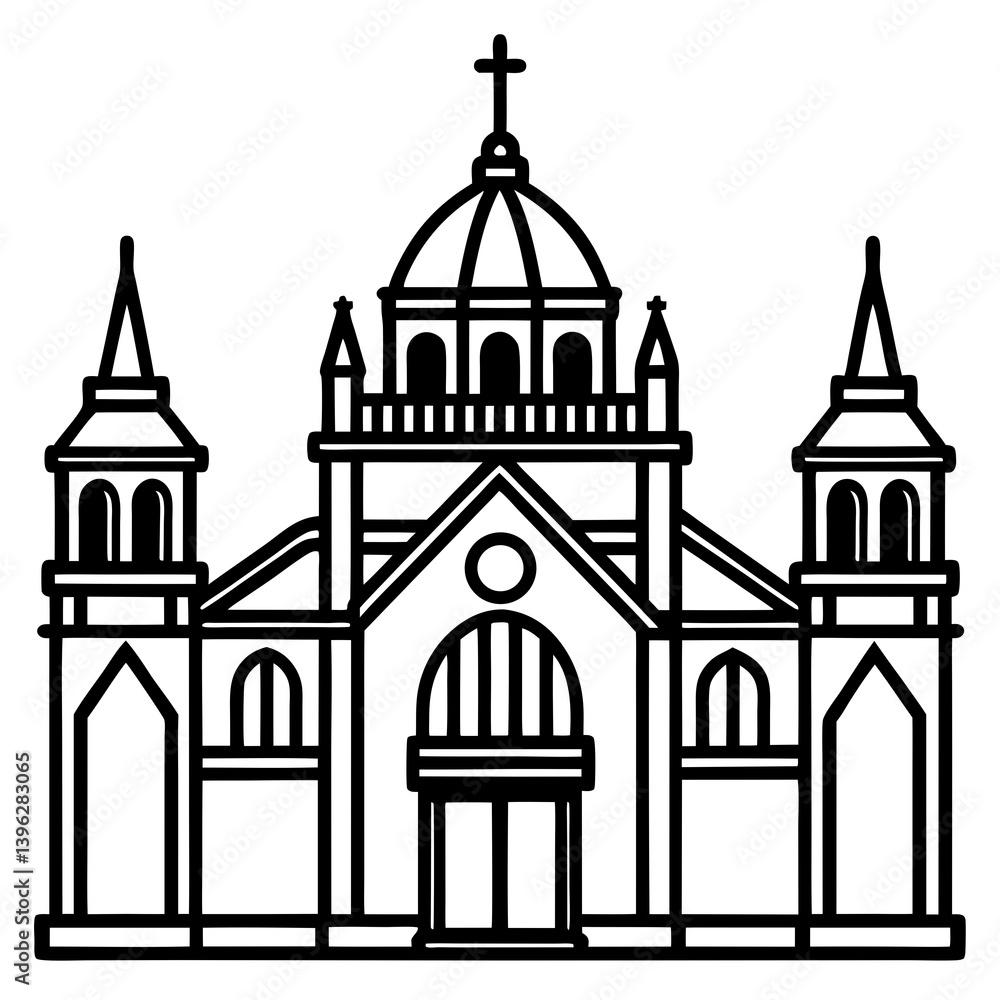 Minimal Grand Cathedral Vector Illustration on White Background