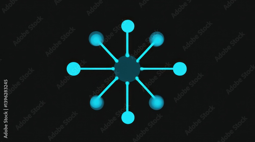 Network Connections A Central Hub with Radiating Nodes in Teal on Black Background Network Connections A Central Hub with Radiating Nodes in Teal on Black Background