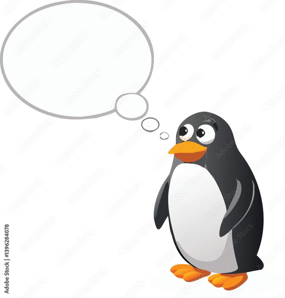 Fototapeta premium Cute Cartoon Penguin Collection – Vector Set with Ice Cream, Heart Balloon, Speech Bubble, Sign, and Arctic Scene.