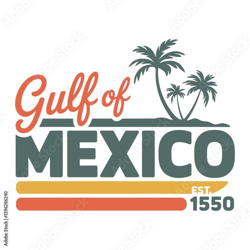 Gulf of Mexico Retro Typography with Palm Trees