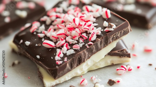 Homemade peppermint bark chocolate delicious slab of dark and white chocolate topped with crushed peppermint candy