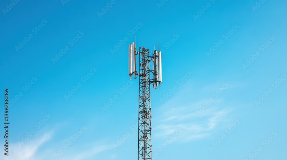 Communications infrastructure piercing the azure sky, enabling connectivity across vast distances Communications infrastructure piercing the azure sky, enabling connectivity across vast distances