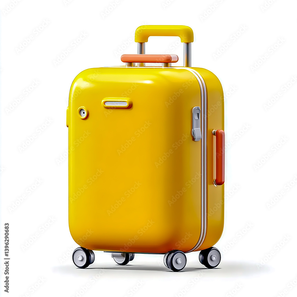 3D icon of a yellow suitcase on wheels, white background, vector illustration style, cute cartoon design, minimalism, high resolution, professional studio lighting, high detail, 3D icon of a yellow suitcase on wheels, white background, vector illustration style, cute cartoon design, minimalism, high resolution, professional studio lighting, high detail,