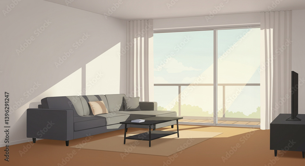 Modern living room with a cozy atmosphere and natural light Modern living room with a cozy atmosphere and natural light