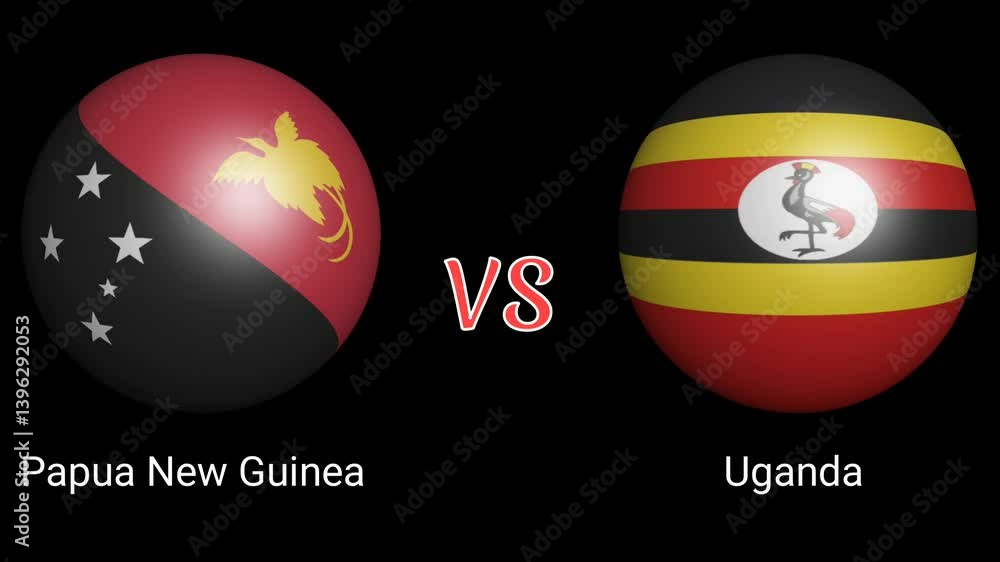 Papua New Guinea vs Uganda match versus animation with lightning effect on black background