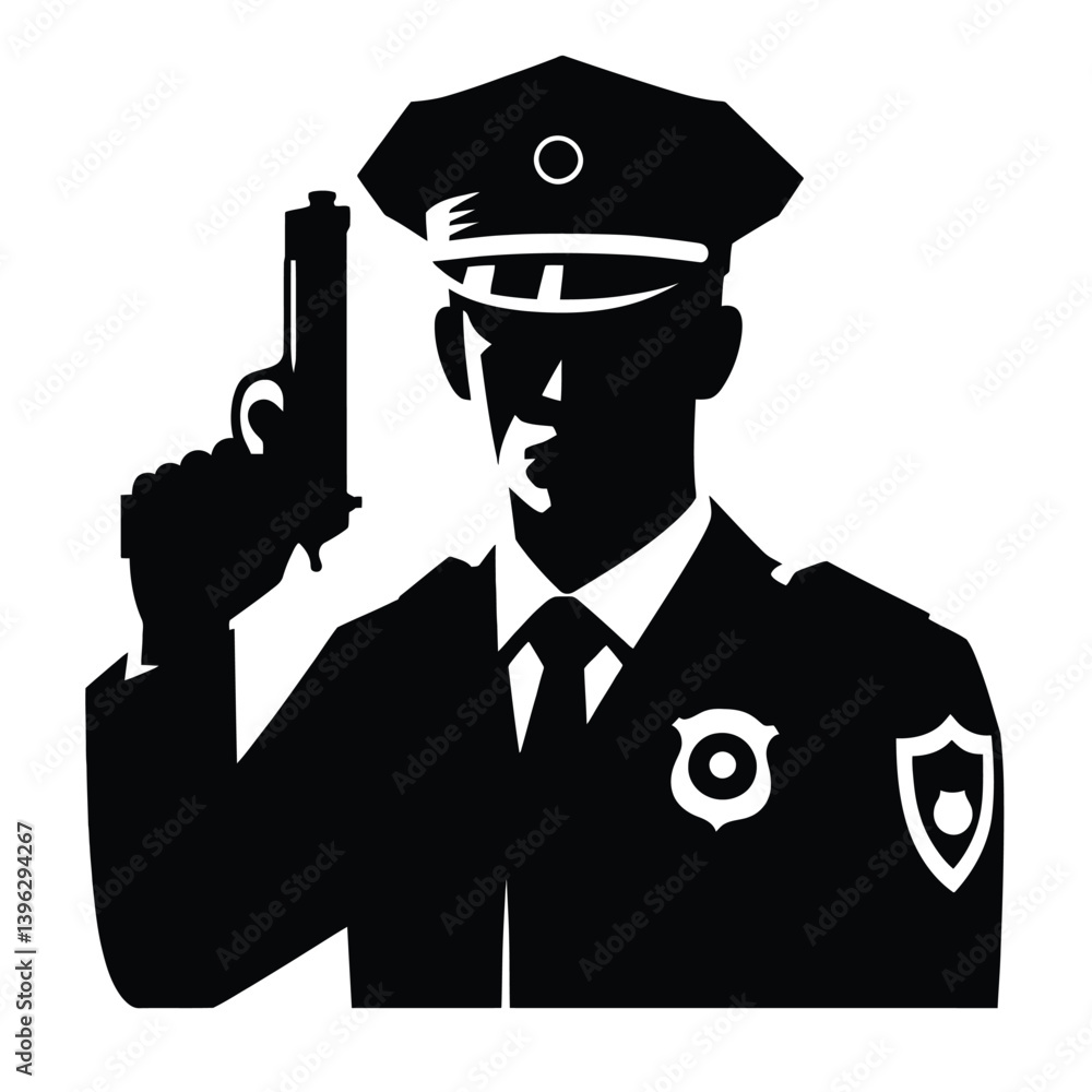 Police Officer Silhouette with Gun – Law Enforcement Clipart Isolated on White Police Officer Silhouette with Gun – Law Enforcement Clipart Isolated on White