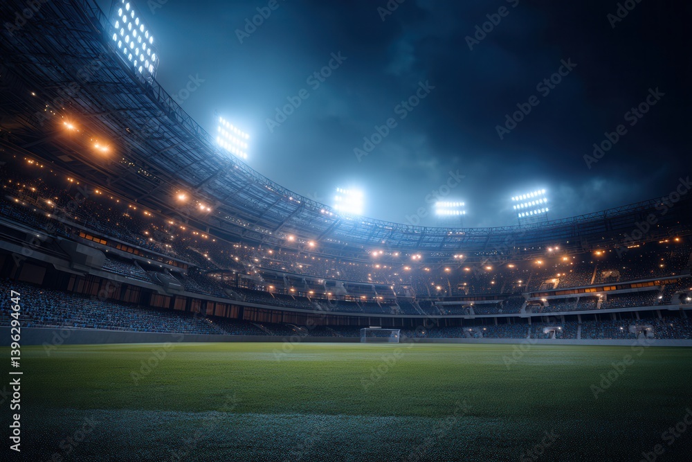 Empty stadium under dramatic night sky. Empty stadium under dramatic night sky.