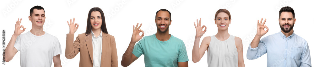 People showing Ok gesture on white background, collage People showing Ok gesture on white background, collage