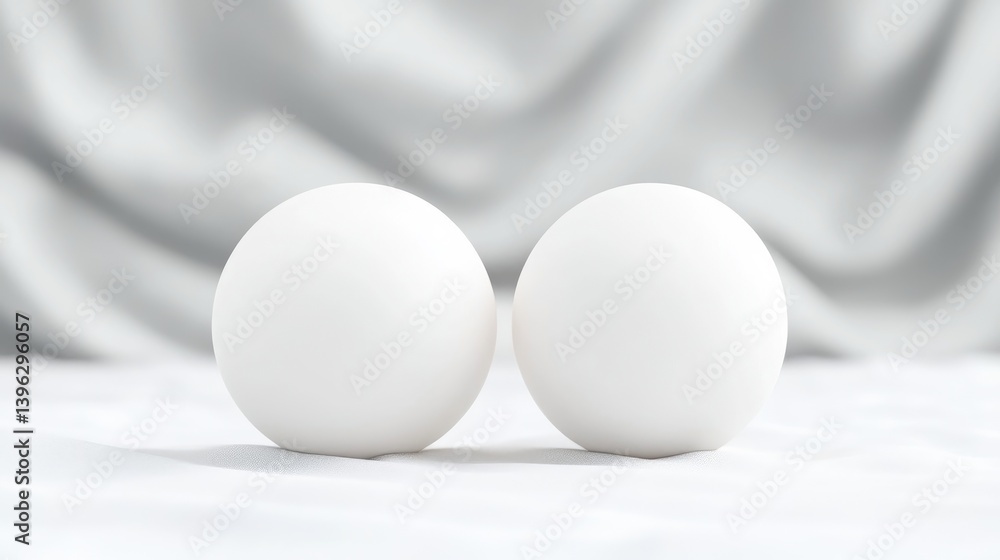 White Spheres on Fabric Minimalist Style High-Key Lighting Center Composition Smooth Texture Resting Gently Soft Draped Background Pure White Mood Ideal for Wellness Ads White Spheres on Fabric Minimalist Style High-Key Lighting Center Composition Smooth Texture Resting Gently Soft Draped Background Pure White Mood Ideal for Wellness Ads