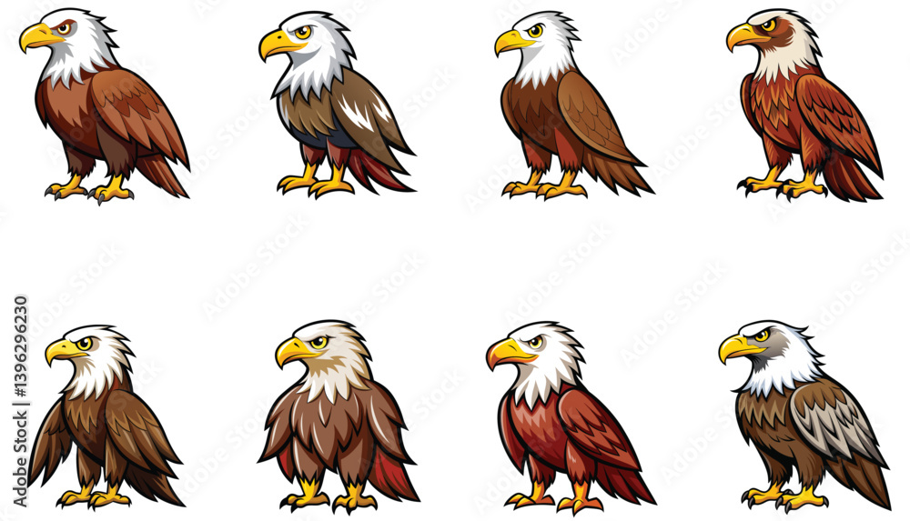 Naklejka premium Set of eagles isolated on white background