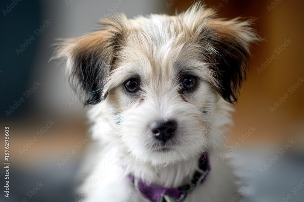 Adorable fluffy puppy looking curious indoors. Adorable fluffy puppy looking curious indoors.
