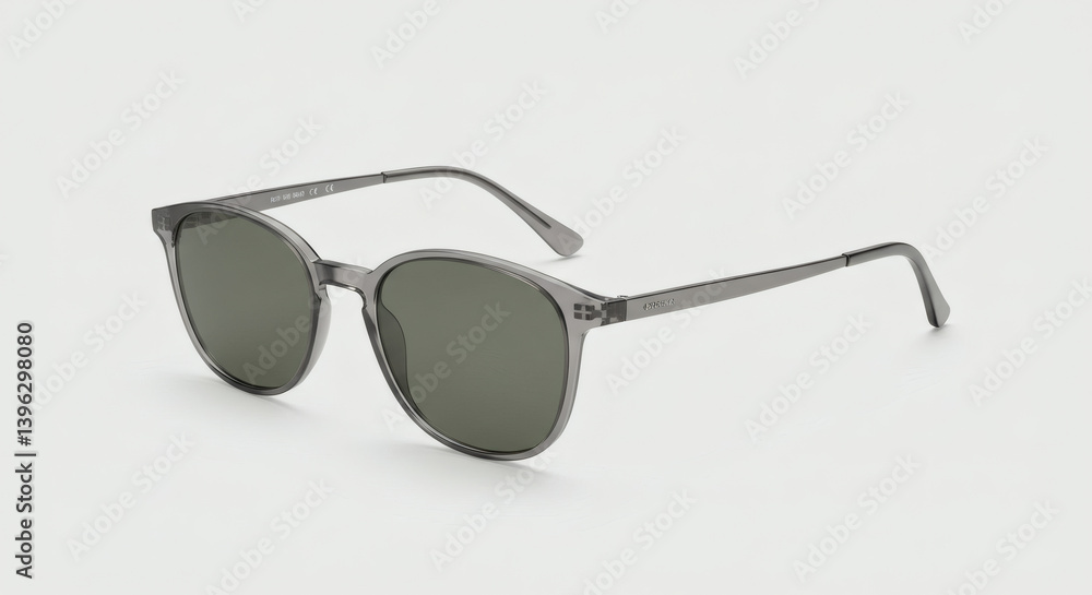 A stylish pair of sunglasses with a modern frame design placed on a white surface, high-resolution product photo with no branding A stylish pair of sunglasses with a modern frame design placed on a white surface, high-resolution product photo with no branding