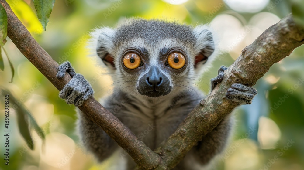 Naklejka premium Curious lemur in a tree