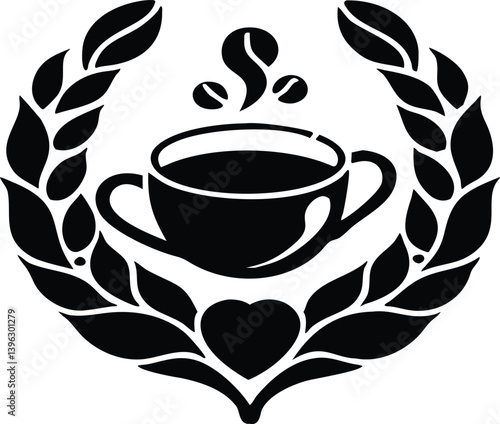Heart Shaped Coffee Designs – Romantic Coffee Cup Illustrations with Beans, Steam, and Decorative Elements for Café Branding and Valentine’s Day.
