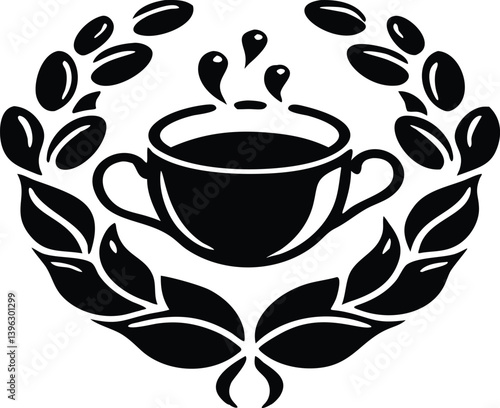 Heart Shaped Coffee Designs – Romantic Coffee Cup Illustrations with Beans, Steam, and Decorative Elements for Café Branding and Valentine’s Day.