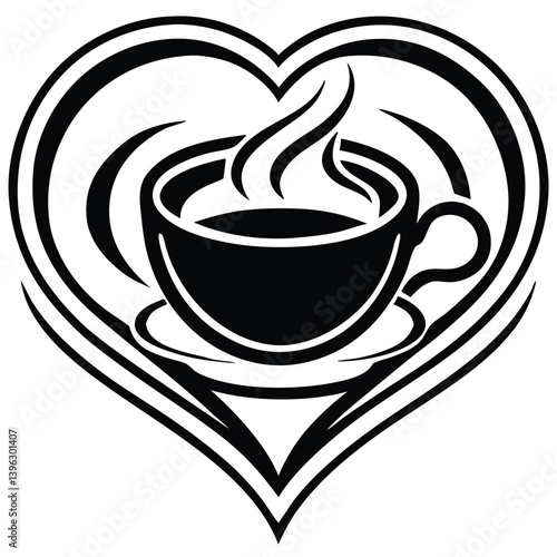 Heart Shaped Coffee Designs – Romantic Coffee Cup Illustrations with Beans, Steam, and Decorative Elements for Café Branding and Valentine’s Day.