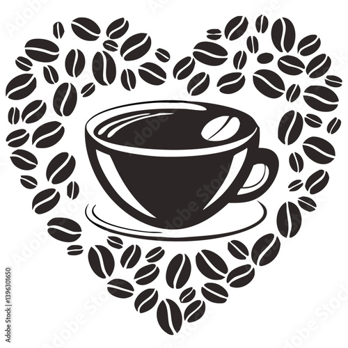 Heart Shaped Coffee Designs – Romantic Coffee Cup Illustrations with Beans, Steam, and Decorative Elements for Café Branding and Valentine’s Day.