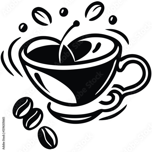 Heart Shaped Coffee Designs – Romantic Coffee Cup Illustrations with Beans, Steam, and Decorative Elements for Café Branding and Valentine’s Day.