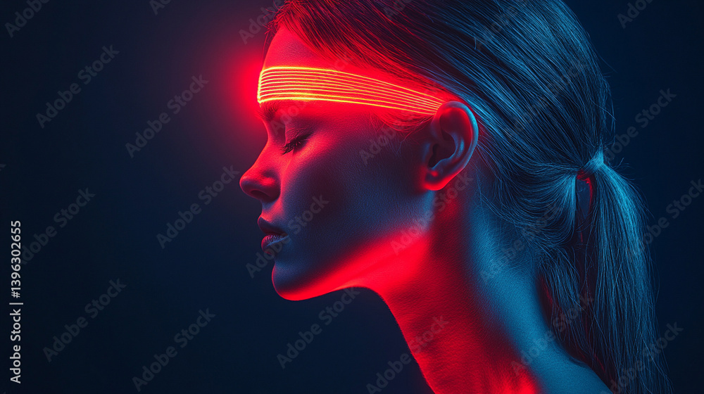 Glowing outline of a female head radiates intense light and swirling lines, symbolizing migraine, stress, and headache pain in a modern, abstract representation of inner struggle and tension.
Glowing outline of a female head radiates intense light and swirling lines, symbolizing migraine, stress, and headache pain in a modern, abstract representation of inner struggle and tension.