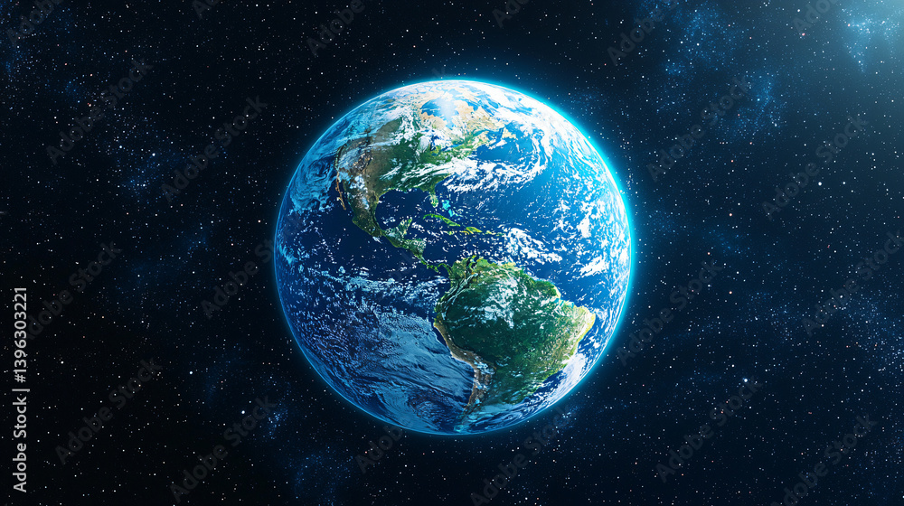 Obraz premium Earth from Space Realistic Render Planet Orbiting in the Cosmos Space Exploration and Planetary Study