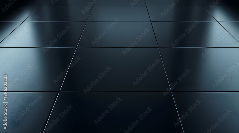 Shiny black tiles reflecting light creating modern and geometric pattern