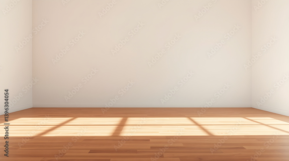 Empty room with wooden floor and sunlight casting shadows from window Empty room with wooden floor and sunlight casting shadows from window