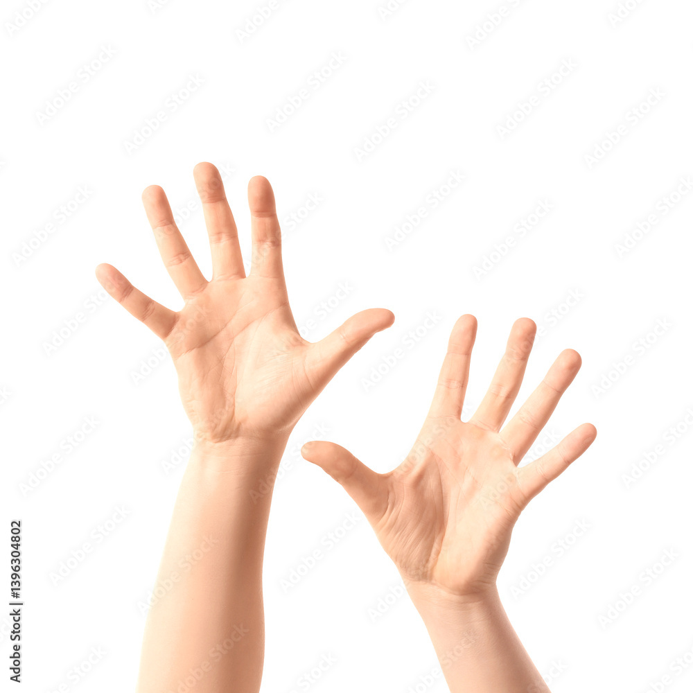 Male hands showing palms on white background Male hands showing palms on white background