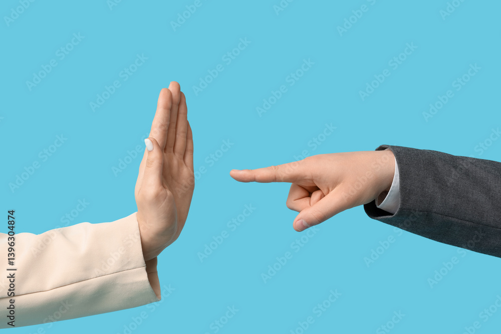 Hands of business people gesturing on blue background Hands of business people gesturing on blue background