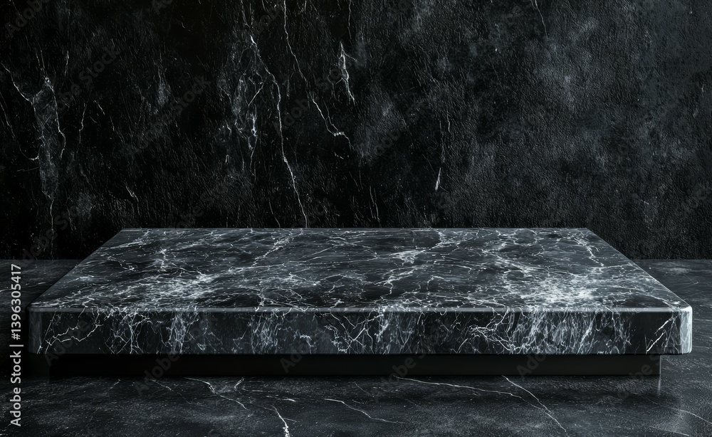 A black marble countertop with a black wall behind it