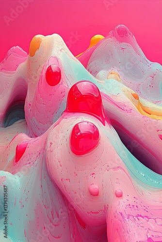 Abstract Candy Landscape Sweet Dreams in Pink with Glossy Spheres and Textured Terrain of excellence