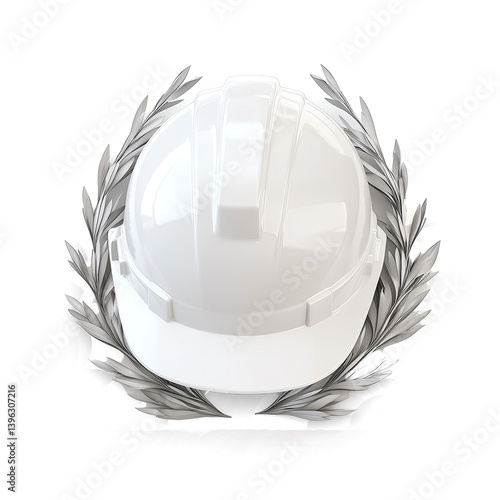 style hard hat with laurel wreath around, May Day Illustration,  transparent Image
