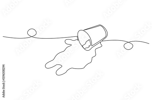 Continuous one line drawing of Coffee or tea splashes out of the cup. Single line drawing illustration of spilled coffee or tea. Coffe or tea concept vector art. Doodle line illustration.