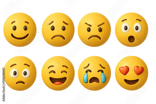 3d emoji icon set: expressive yellow faces for digital communication